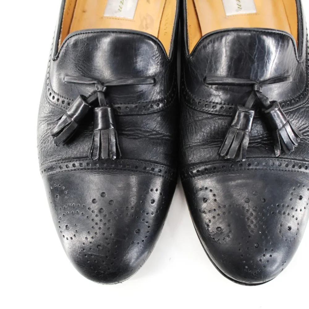 Mezlan Havana Black Deerskin Tassel Loafers Cap Toe Brogue Leather Men’s 10.5